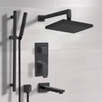 Remer TSR75 Matte Black Tub and Shower Faucet Set with Handheld, Rain Shower Head